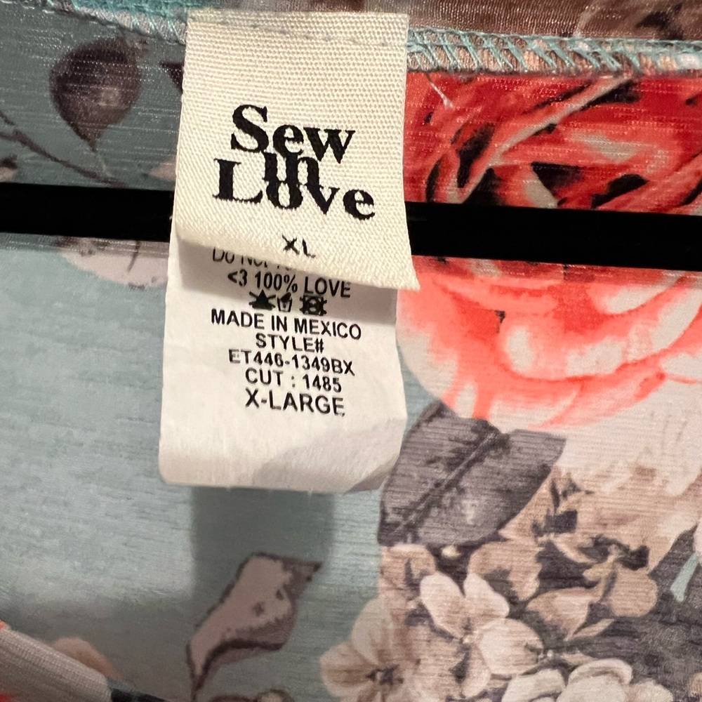 Sew In Love Woman’s Floral Stripe Short Sleeve Top - Teal and Orange | Size XL - Picture 5 of 6